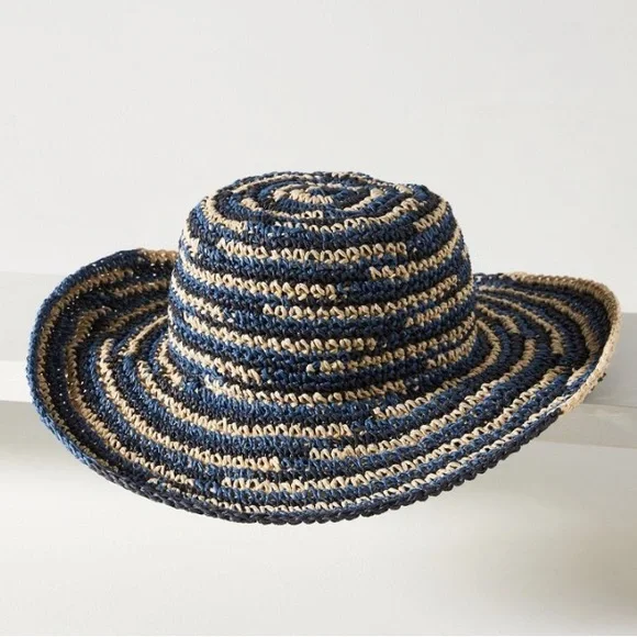 Anthropologie Bucket Hat by San Diego Hat Company in Blue Spacedye Straw. New! - Picture 3 of 10